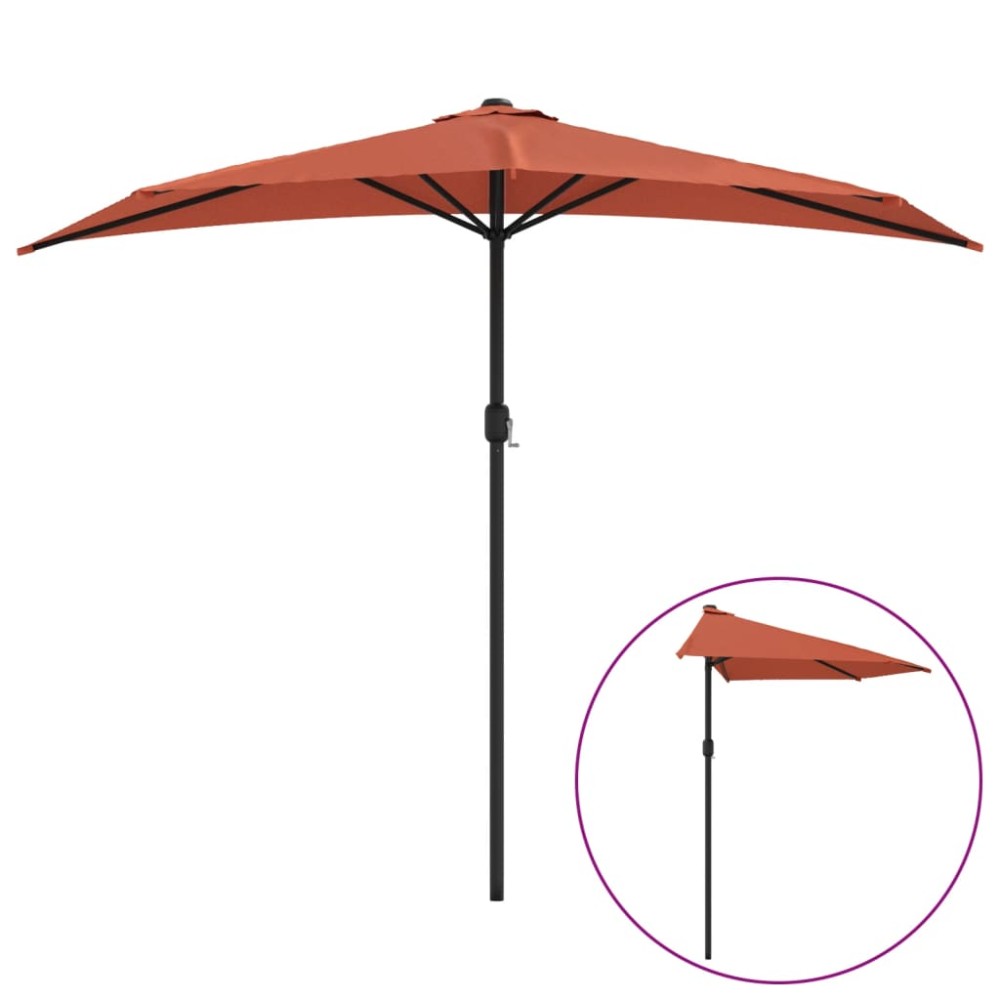 vidaXL Umbrelă balcon tijă aluminiu cărămiziu 270x144x222cm semirotund