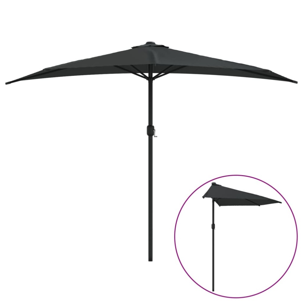 vidaXL Umbrelă de balcon tijă aluminiu negru 300x155x223cm semirotund