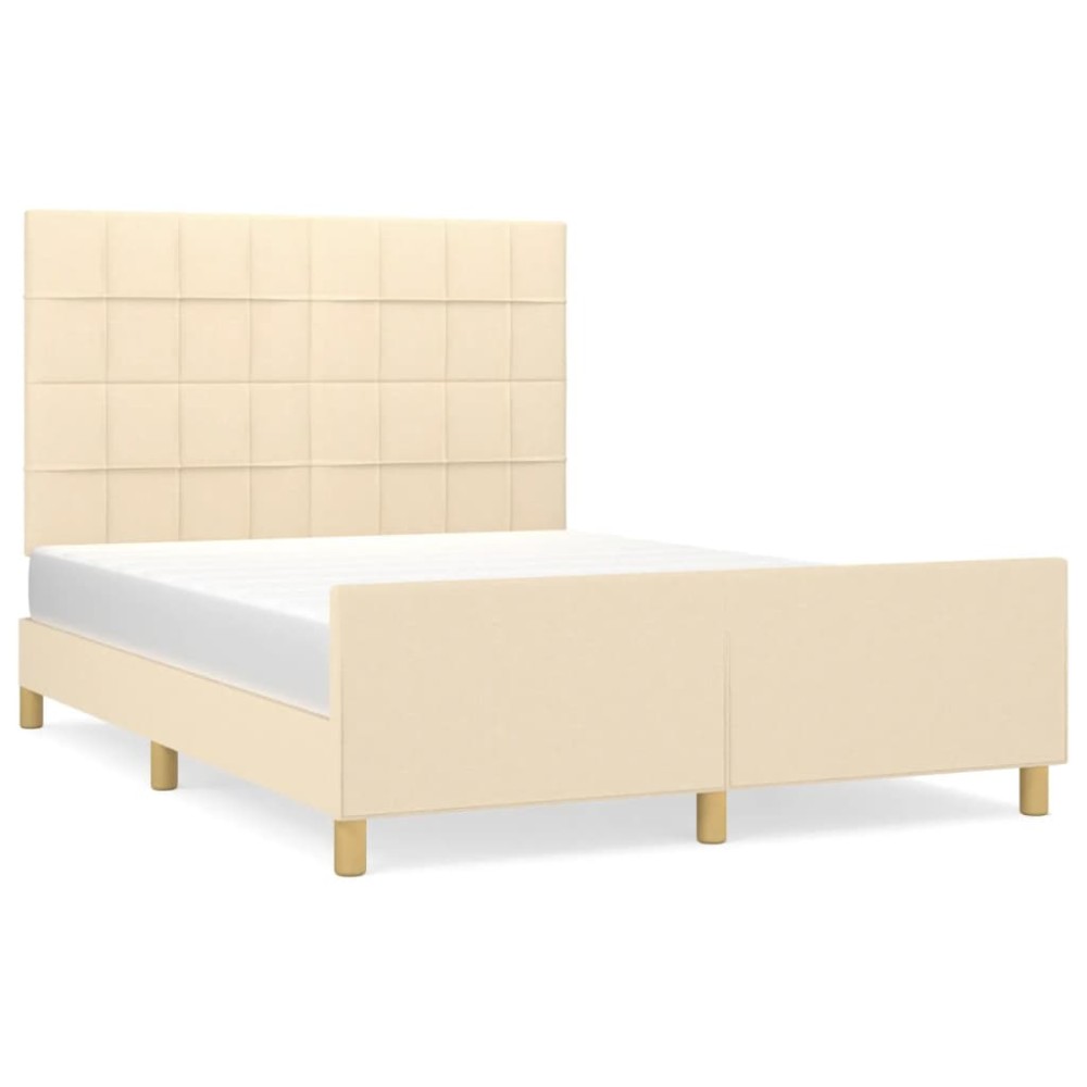 vidaXL Cadru de pat fără saltea, crem, 140x190 cm, textil