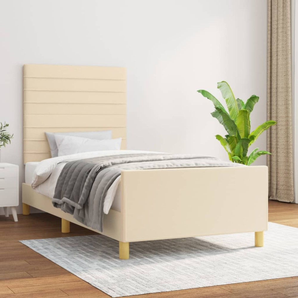vidaXL Cadru de pat fără saltea cremă 90x200 cm țesătură
