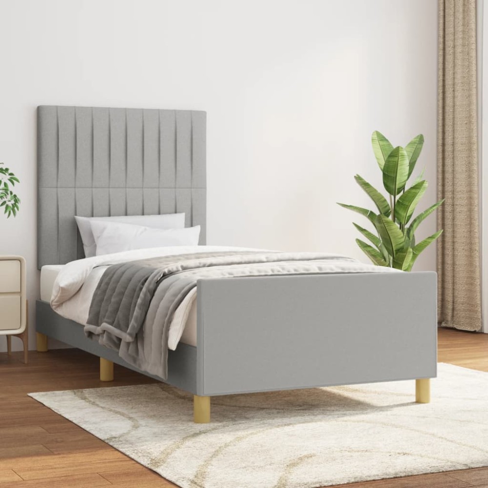 vidaXL Cadru de pat fără saltea, gri deschis, 90x190 cm, textil