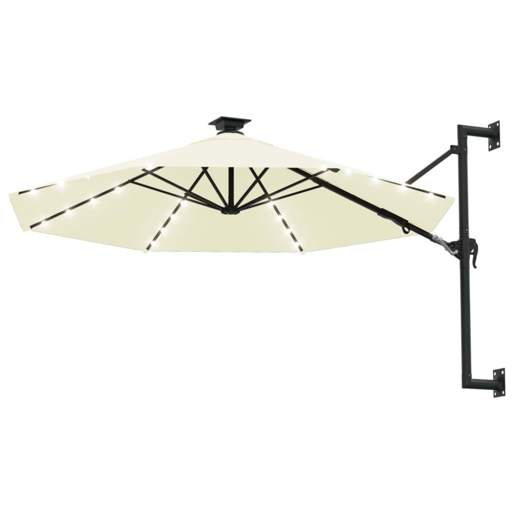 vidaXL Umbrelă de soare montată pe perete cu LED-uri, nisipiu, 300 cm
