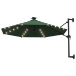 vidaXL Umbrelă de soare montată pe perete cu LED-uri, verde, 300 cm vidaXL Umbrelă de soare montată pe perete cu LED-uri, verde, 300 cm