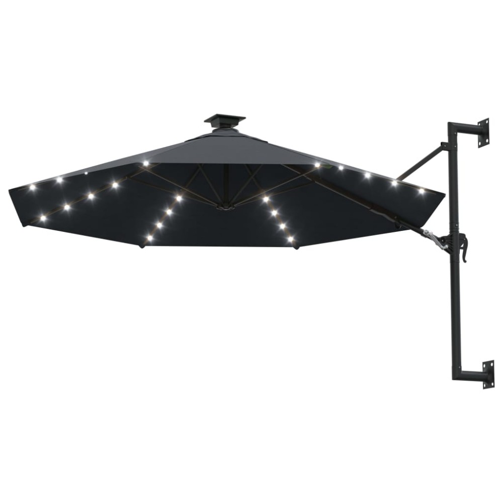 vidaXL Umbrelă de soare montată pe perete cu LED-uri, antracit, 300 cm