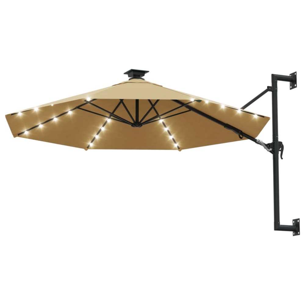 vidaXL Umbrelă de soare montată pe perete cu LED-uri, taupe, 300 cm