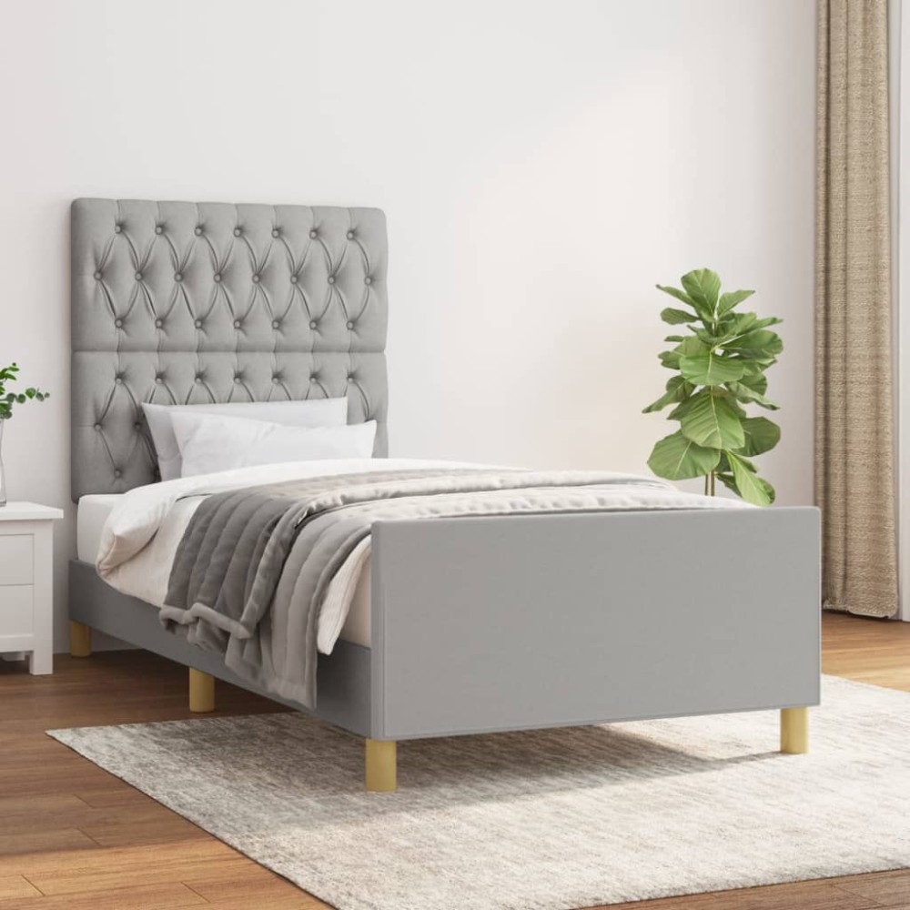 vidaXL Cadru de pat fără saltea, gri deschis, 90x190 cm, textil