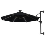 vidaXL Umbrelă de soare montată pe perete cu LED-uri, negru, 300 cm vidaXL Umbrelă de soare montată pe perete cu LED-uri, negru, 300 cm