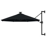 vidaXL Umbrelă de soare montată pe perete cu LED-uri, negru, 300 cm vidaXL Umbrelă de soare montată pe perete cu LED-uri, negru, 300 cm