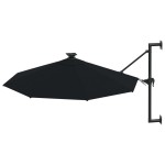 vidaXL Umbrelă de soare montată pe perete cu LED-uri, negru, 300 cm vidaXL Umbrelă de soare montată pe perete cu LED-uri, negru, 300 cm