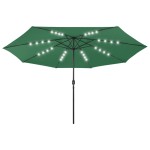 vidaXL Umbrelă soare de grădină cu LED-uri, verde, 400 cm