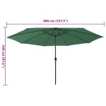 vidaXL Umbrelă soare de grădină cu LED-uri, verde, 400 cm