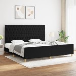 vidaXL Cadru de pat cu tăblie, negru, 200x200 cm, textil vidaXL Cadru de pat cu tăblie, negru, 200x200 cm, textil