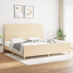 vidaXL Cadru de pat cu tăblie, crem, 200x200 cm, textil vidaXL Cadru de pat cu tăblie, crem, 200x200 cm, textil