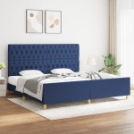 vidaXL Cadru de pat cu tăblie, albastru, 200x200 cm, textil vidaXL Cadru de pat cu tăblie, albastru, 200x200 cm, textil