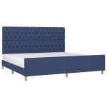vidaXL Cadru de pat cu tăblie, albastru, 200x200 cm, textil vidaXL Cadru de pat cu tăblie, albastru, 200x200 cm, textil
