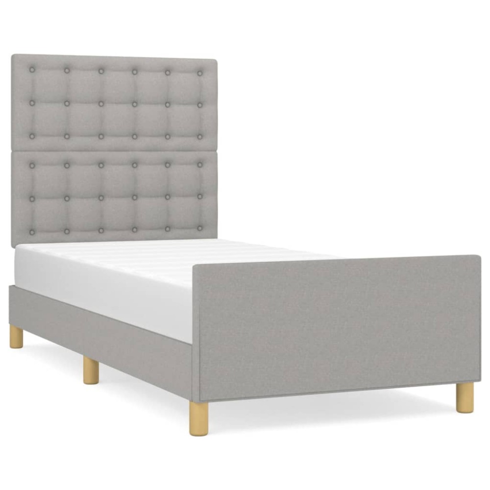 vidaXL Cadru de pat cu tăblie, gri deschis, 90x200 cm, textil