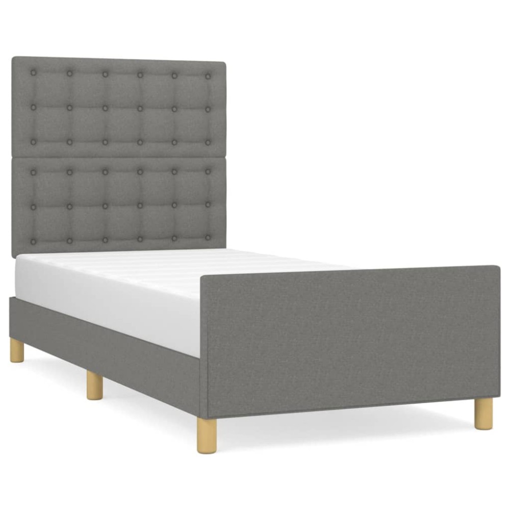 vidaXL Cadru de pat cu tăblie, gri închis, 90x200 cm, textil