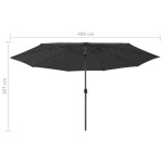 vidaXL Umbrelă soare de grădină cu LED-uri, negru, 400 cm