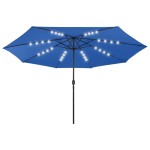 vidaXL Umbrelă de soare de grădină cu LED-uri, albastru azuriu, 400 cm