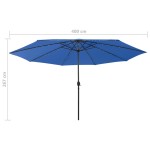 vidaXL Umbrelă de soare de grădină cu LED-uri, albastru azuriu, 400 cm
