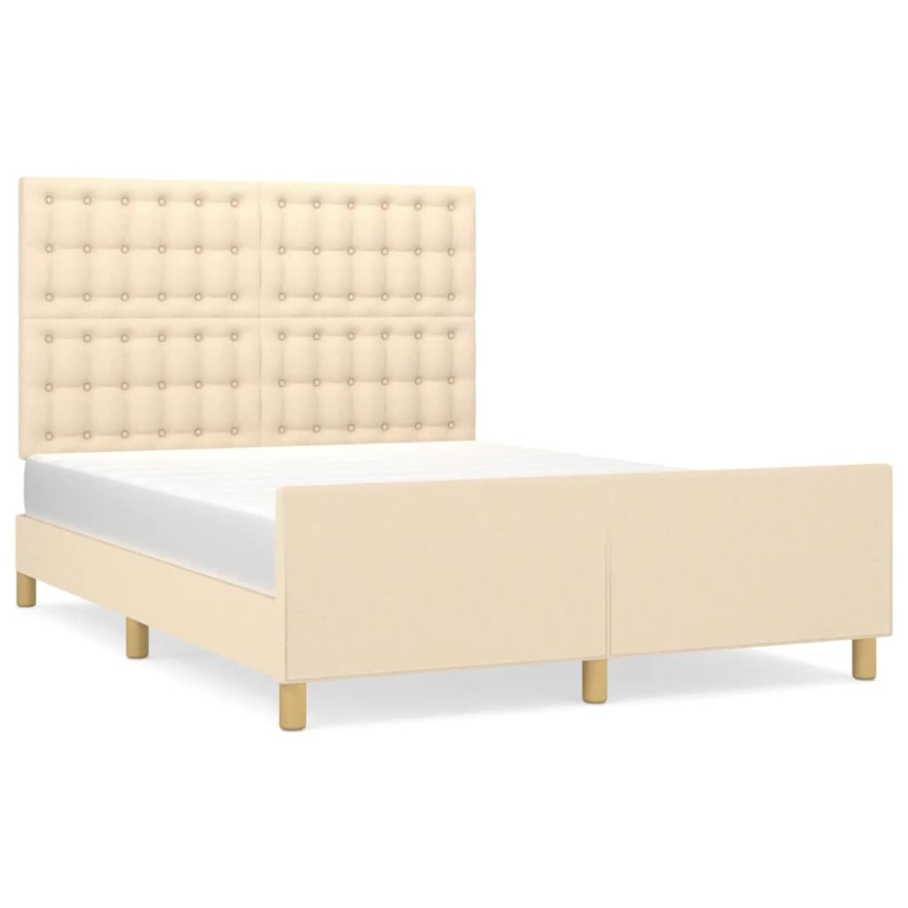 vidaXL Cadru de pat fără saltea, crem, 140x190 cm, textil