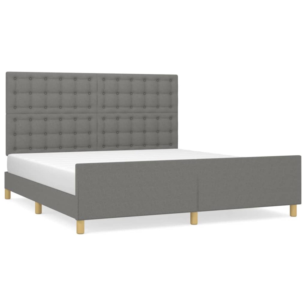 vidaXL Cadru de pat cu tăblie, gri închis, 180x200 cm, textil