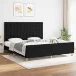 vidaXL Cadru de pat cu tăblie, negru, 180x200 cm, textil vidaXL Cadru de pat cu tăblie, negru, 180x200 cm, textil