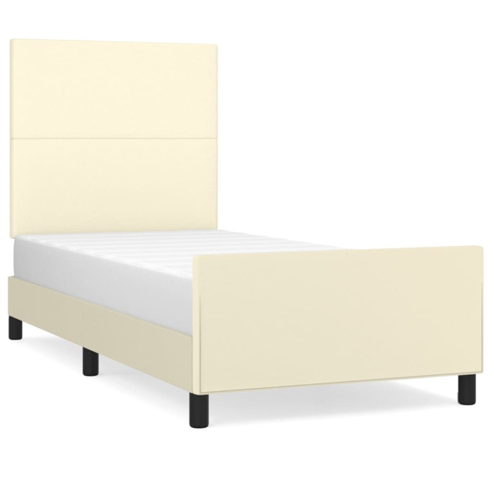 vidaXL Cadru de pat cu tăblie, crem, 90x190 cm, piele ecologică