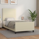vidaXL Cadru de pat cu tăblie, crem, 90x190 cm, piele ecologică vidaXL Cadru de pat cu tăblie, crem, 90x190 cm, piele ecologică