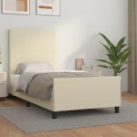 vidaXL Cadru de pat cu tăblie, crem, 90x200 cm, piele ecologică