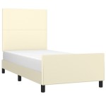 vidaXL Cadru de pat cu tăblie, crem, 90x200 cm, piele ecologică
