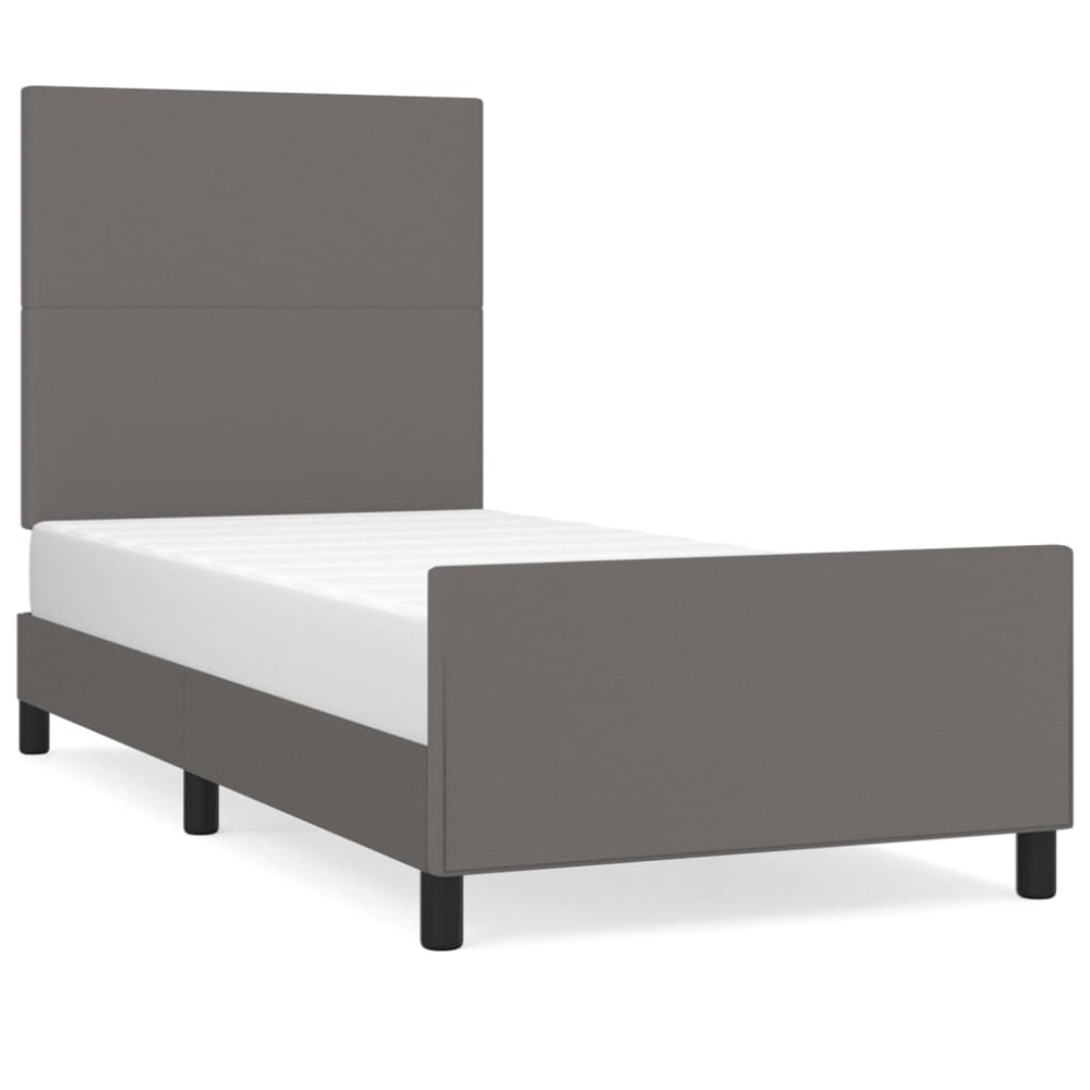 vidaXL Cadru de pat cu tăblie, gri, 100x200 cm, piele ecologică