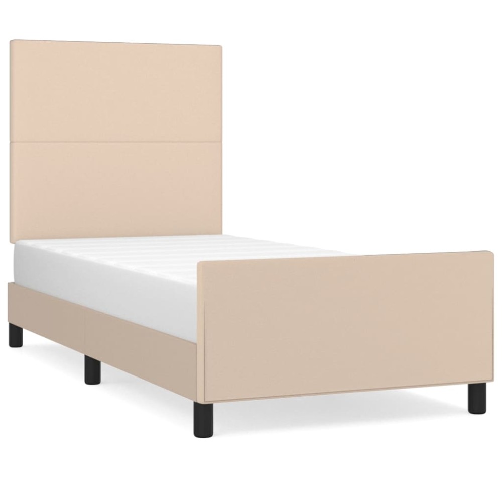 vidaXL Cadru de pat cu tăblie, cappuccino, 100x200 cm, piele ecologică