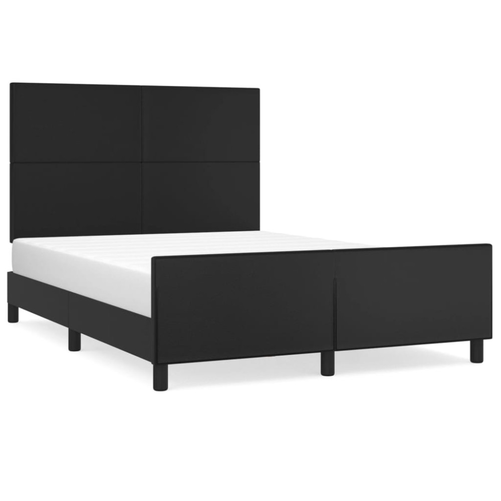 vidaXL Cadru de pat cu tăblie, negru, 140x190 cm, piele ecologică