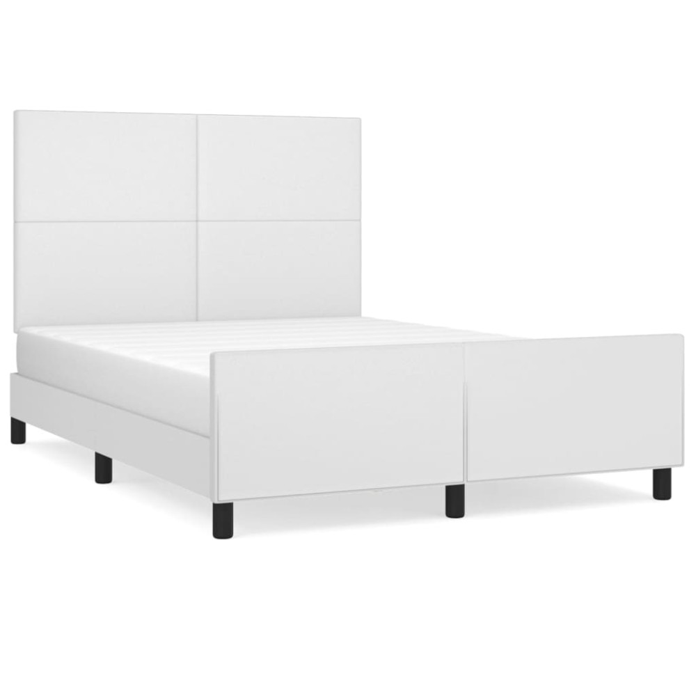 vidaXL Cadru de pat cu tăblie, alb, 140x190 cm, piele ecologică