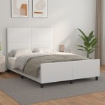 vidaXL Cadru de pat cu tăblie, alb, 140x190 cm, piele ecologică vidaXL Cadru de pat cu tăblie, alb, 140x190 cm, piele ecologică