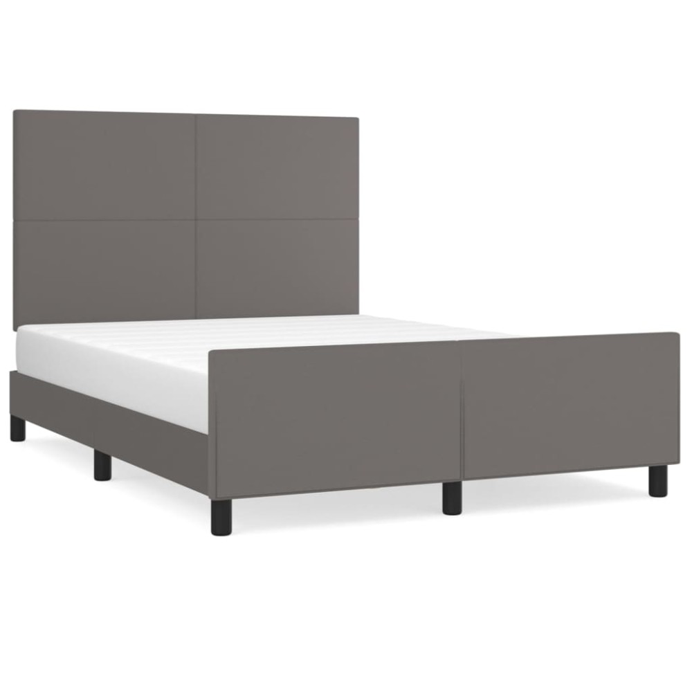 vidaXL Cadru de pat cu tăblie, gri, 140x190 cm, piele ecologică