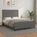vidaXL Cadru de pat cu tăblie, gri, 140x190 cm, piele ecologică vidaXL Cadru de pat cu tăblie, gri, 140x190 cm, piele ecologică