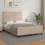 vidaXL Cadru de pat cu tăblie, cappuccino, 140x190 cm, piele ecologică vidaXL Cadru de pat cu tăblie, cappuccino, 140x190 cm, piele ecologică