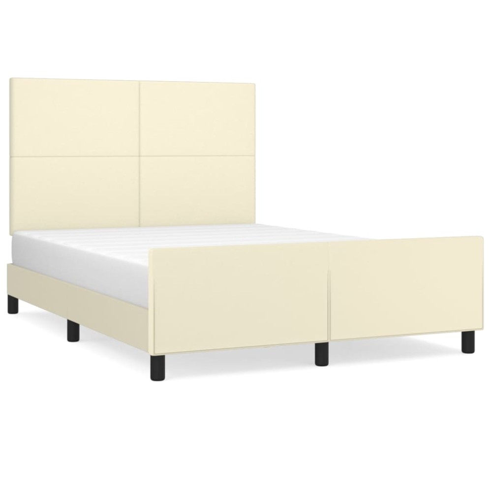 vidaXL Cadru de pat cu tăblie, crem, 140x200 cm, piele ecologică