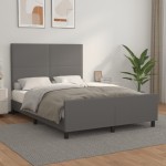 vidaXL Cadru de pat cu tăblie, gri, 140x200 cm, piele ecologică vidaXL Cadru de pat cu tăblie, gri, 140x200 cm, piele ecologică