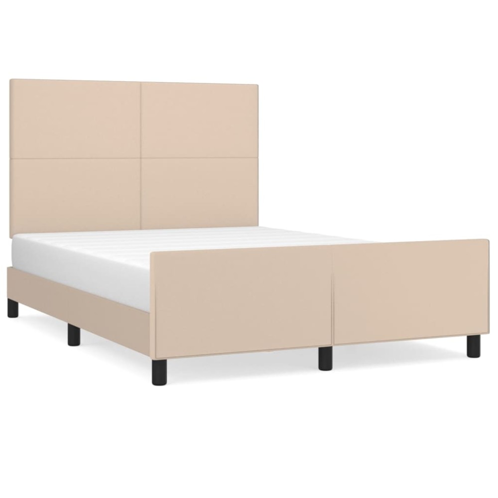 vidaXL Cadru de pat cu tăblie, cappuccino, 140x200 cm, piele ecologică