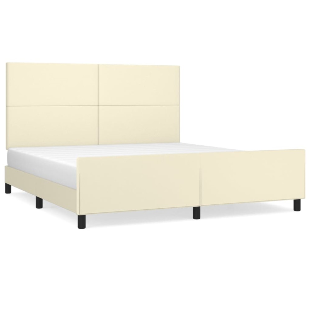 vidaXL Cadru de pat cu tăblie, crem, 180x200 cm, piele ecologică
