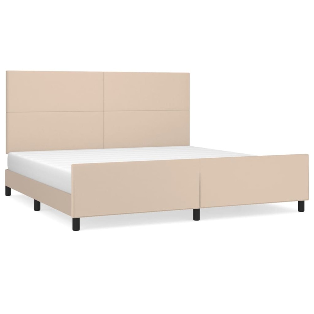 vidaXL Cadru de pat cu tăblie, cappuccino, 200x200 cm, piele ecologică