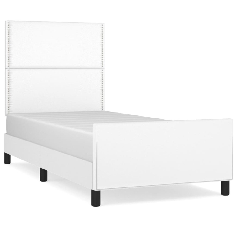 vidaXL Cadru de pat cu tăblie, alb, 90x190 cm, piele ecologică