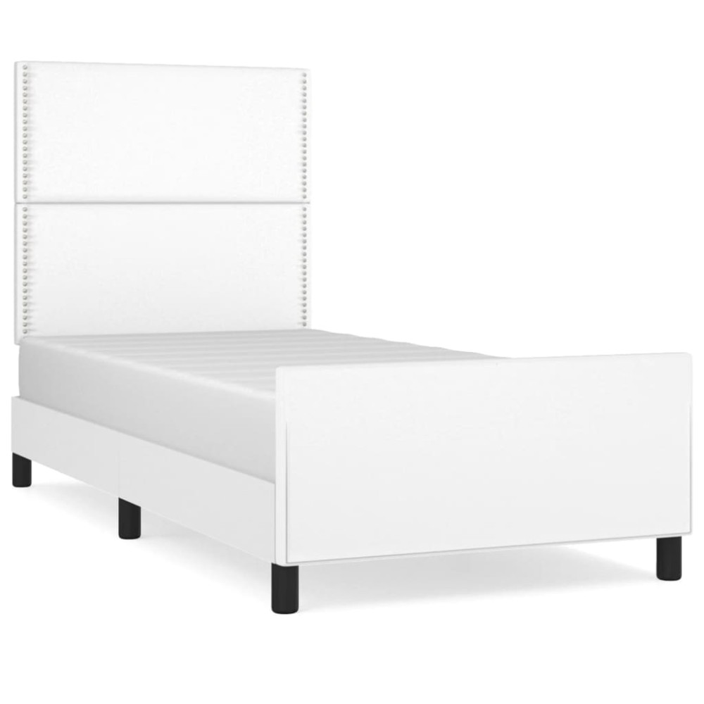 vidaXL Cadru de pat cu tăblie, alb, 100x200 cm, piele ecologică