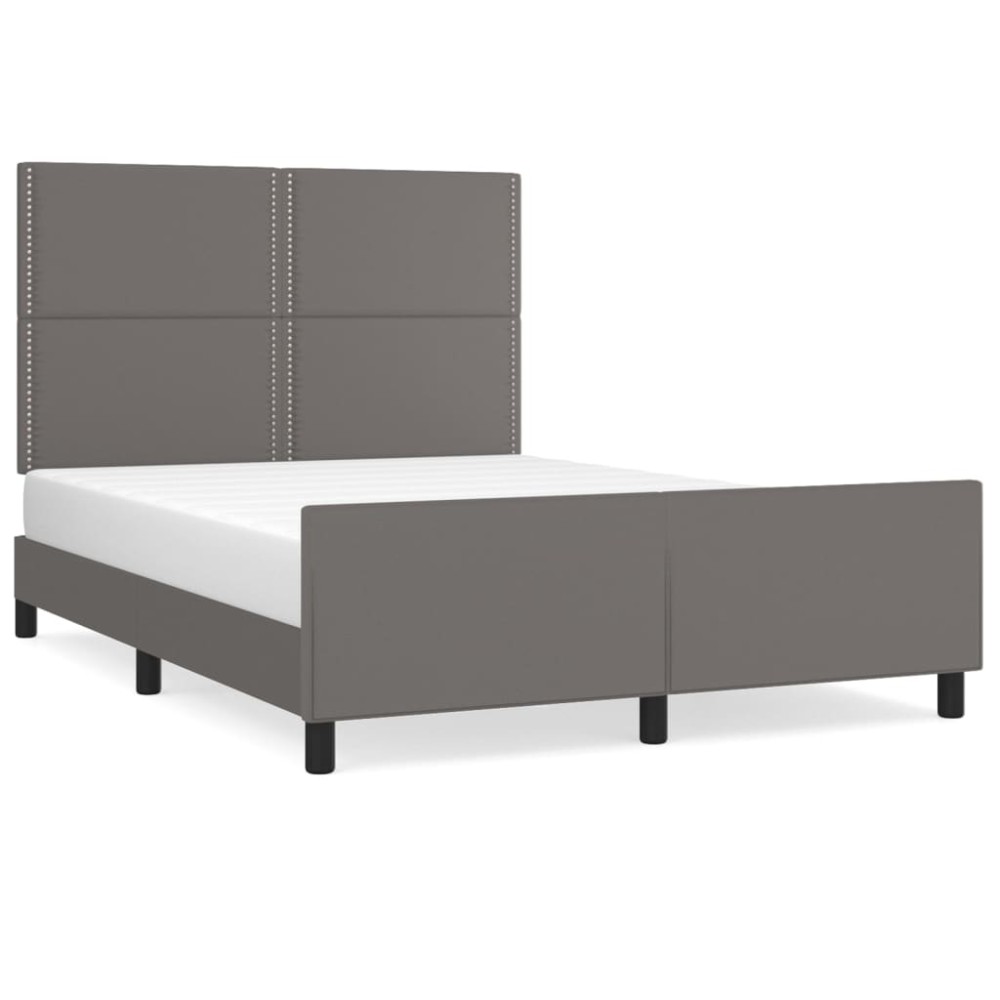 vidaXL Cadru de pat cu tăblie, gri, 140x190 cm, piele ecologică