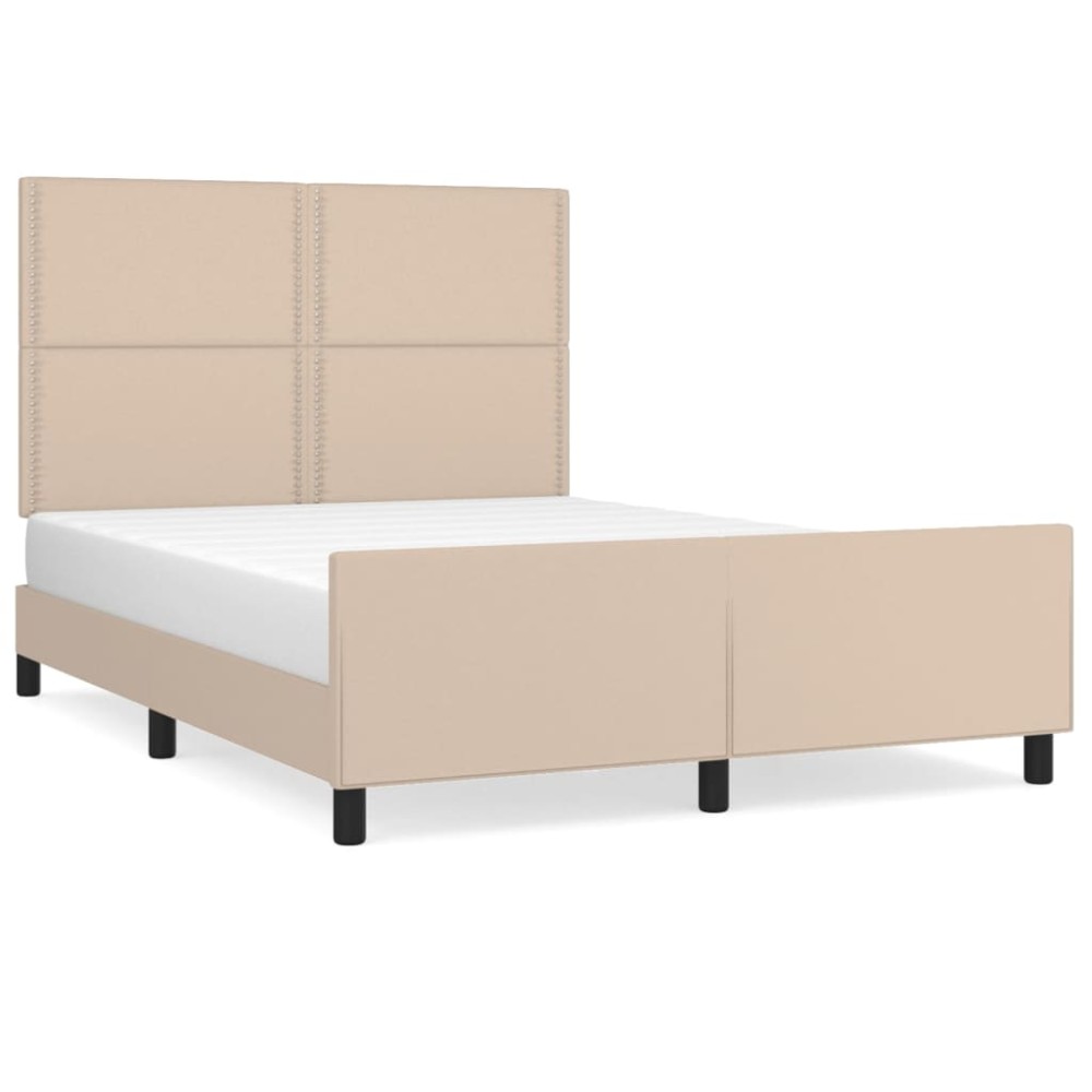 vidaXL Cadru de pat cu tăblie, cappuccino, 140x190 cm, piele ecologică