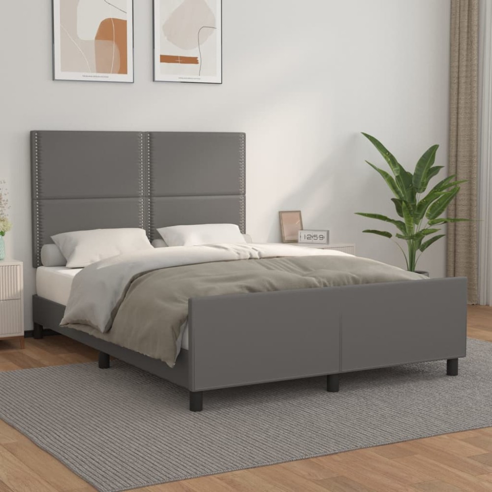 vidaXL Cadru de pat cu tăblie, gri, 140x200 cm, piele ecologică