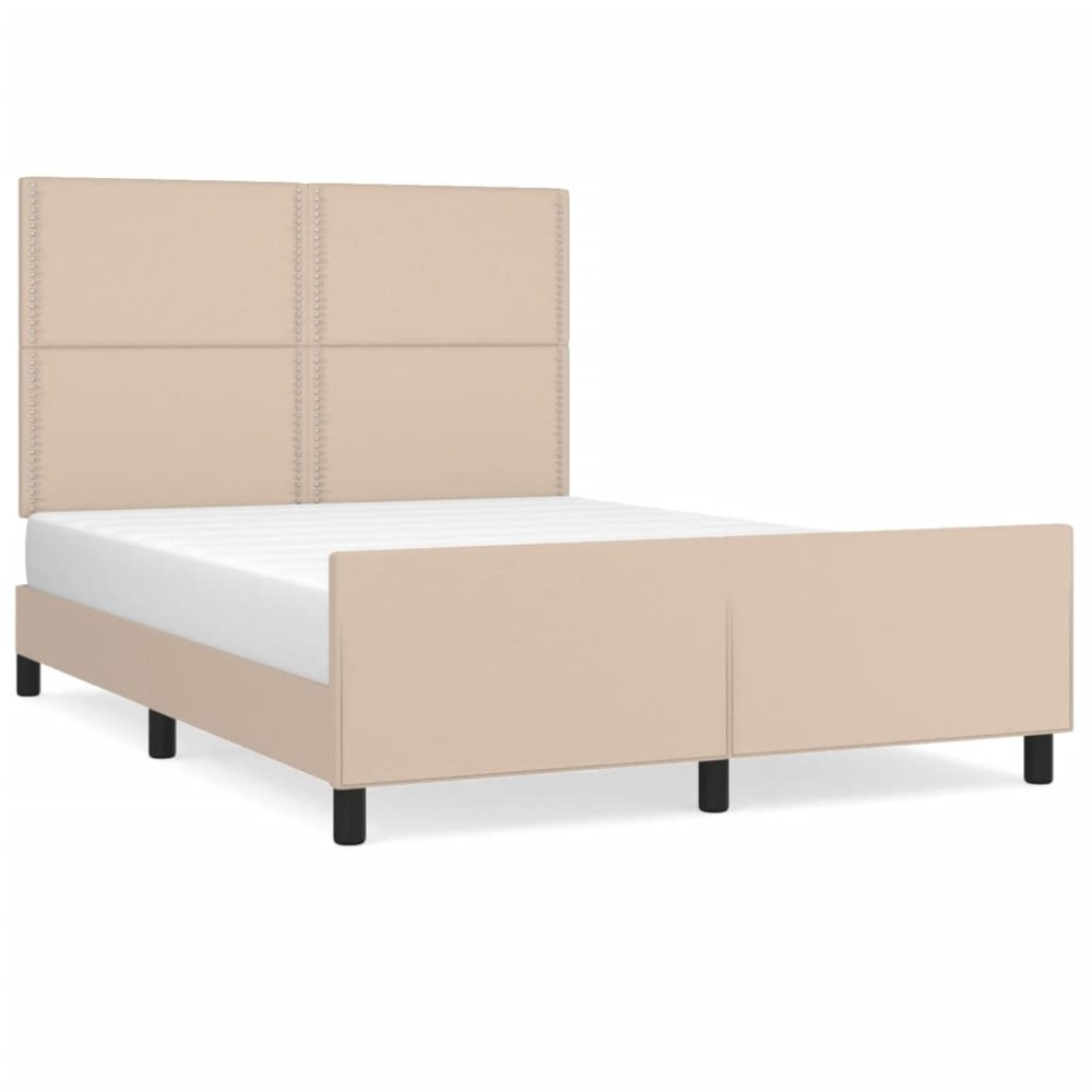 vidaXL Cadru de pat cu tăblie, cappuccino, 140x200 cm, piele ecologică